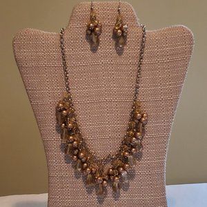 Gold Beaded Necklace and Earrings Set
